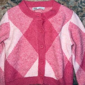 ZARA Pink Button Up Crop Sweater